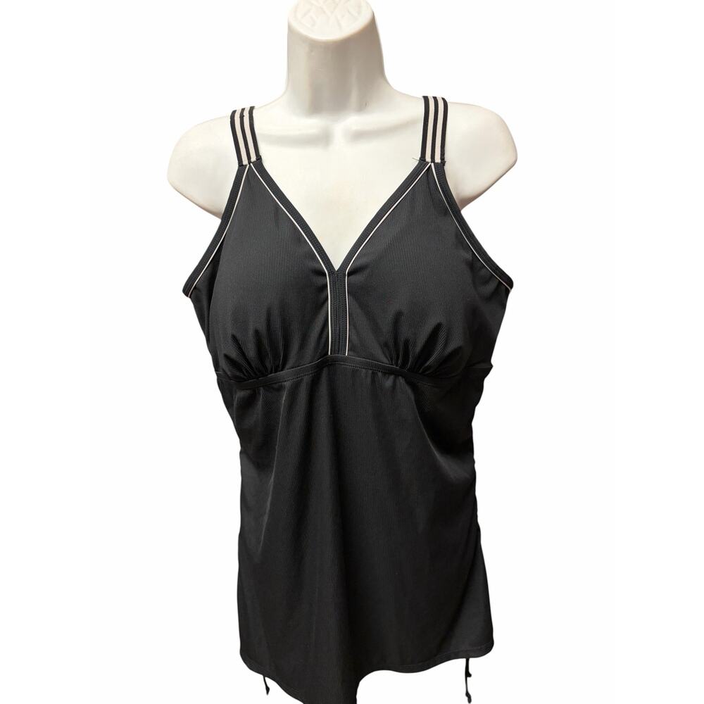 Free Country Black Ribbed Swim Tankini Top 1X Striped Strap